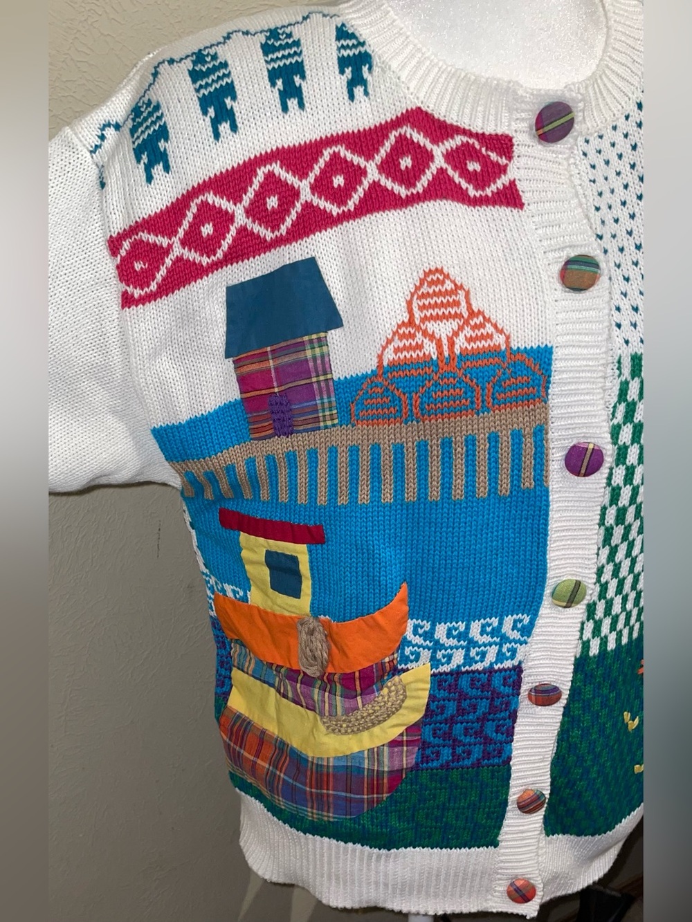 Susan Bristol Women Size S Vintage 1991 Nautical House Cardigan Sweater Hand Art - Picture 3 of 11